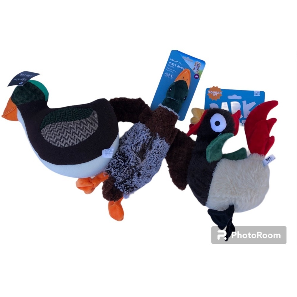 NWT Set 3 bird dog toys Bark Chicken Duck